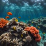Plongeur explore récif corallien